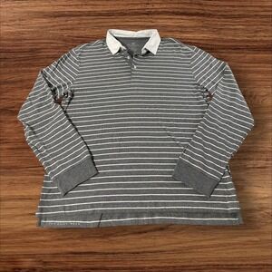 Mack Weldon Mens Rugby‎ Shirt Gray White Stripe Long Sleeve Cotton XX Large